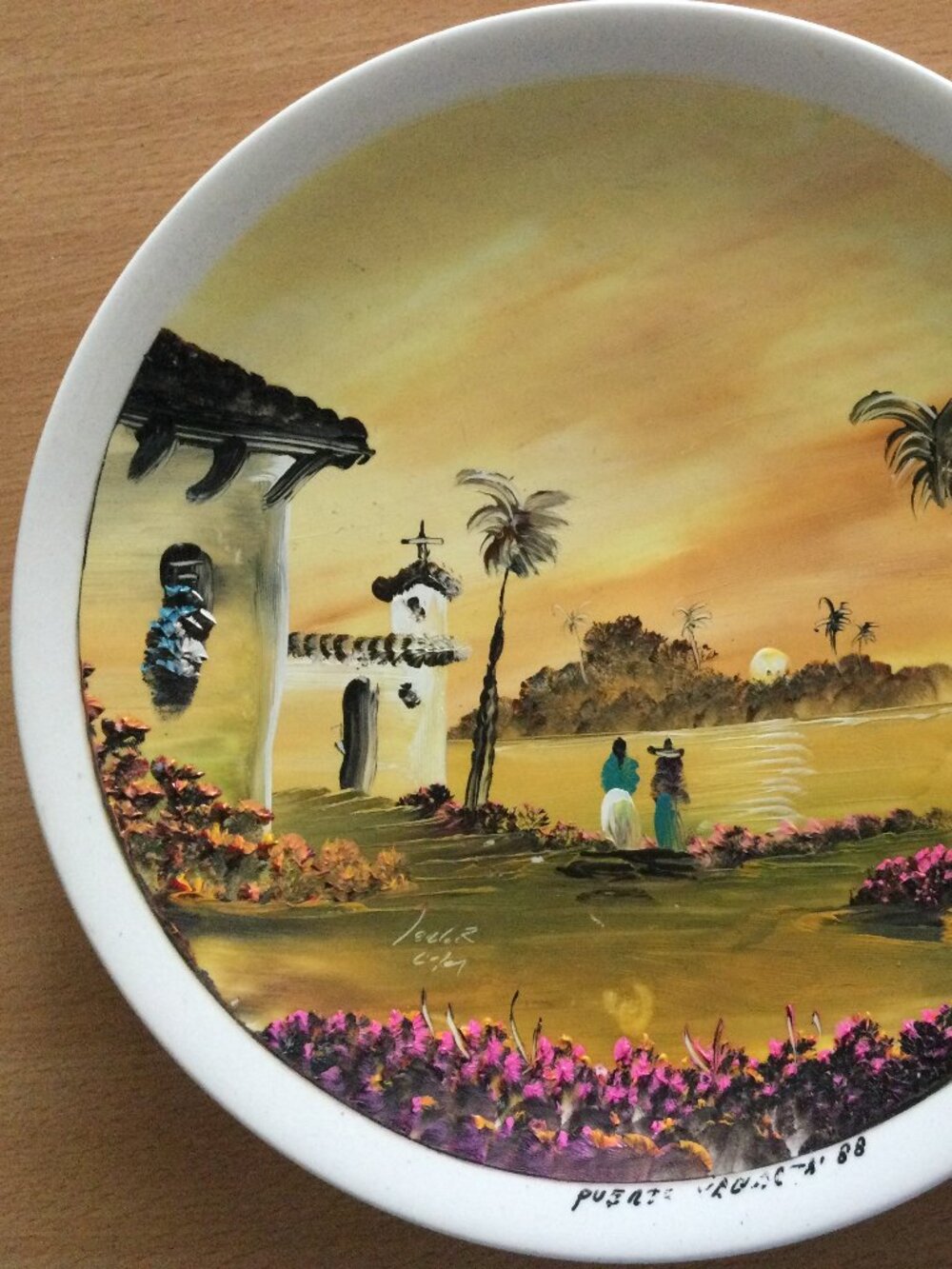 Vintage Hand painting on plate Mexico scene decorative plate signed 9.5"
